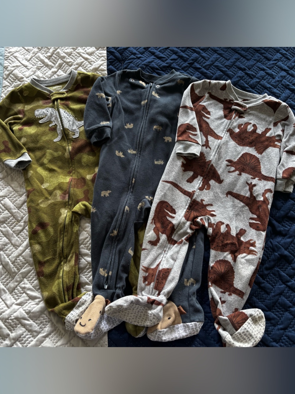 3-Pack Baby Footed Pajamas - Olive, Gray, Heather